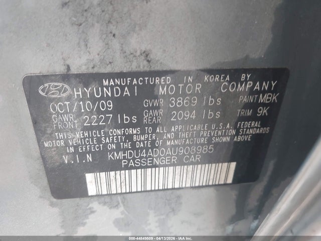 Продаж на аукціоні авто 2010 Hyundai Elantra Gls, vin: KMHDU4AD0AU908985, номер лоту: 44849509