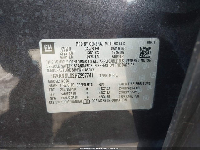 2017 Gmc Acadia Sle-2 მანქანა იყიდება აუქციონზე, vin: 1GKKNSLS2HZ297741, აუქციონის ნომერი: 44849516