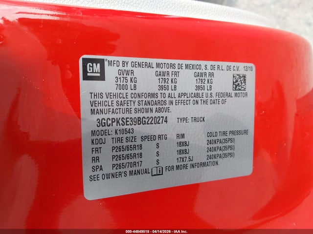 2011 CHEVROLET SILVERADO 1500 3GCPKSE39BG220274 Photo 8
