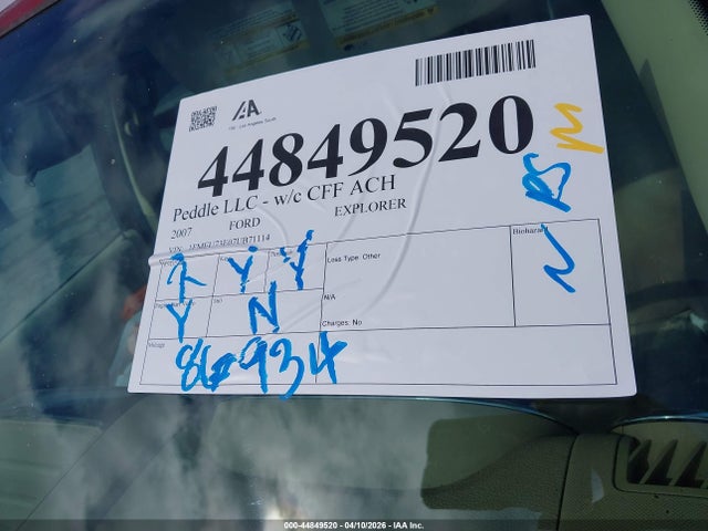Продажа на аукционе авто 2007 Ford Explorer Xlt, vin: 1FMEU73E07UB71114, номер лота: 44849520