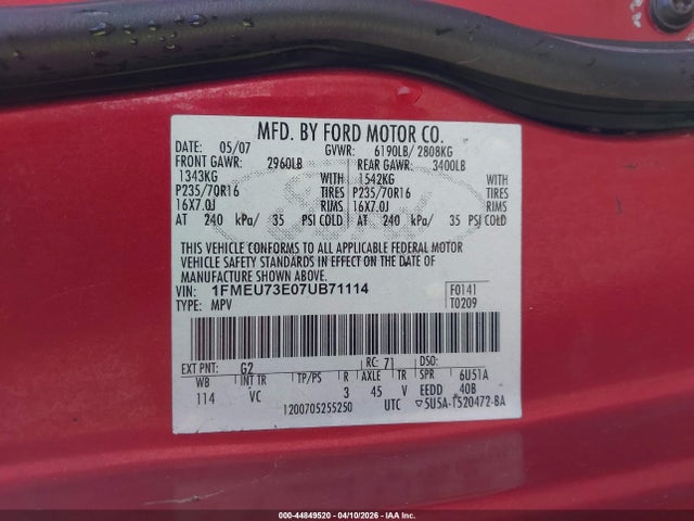 Продажа на аукционе авто 2007 Ford Explorer Xlt, vin: 1FMEU73E07UB71114, номер лота: 44849520