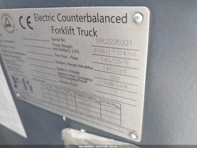 Продаж на аукціоні авто 2023 Byd Electric Forklift, vin: 9022203331, номер лоту: 44849525