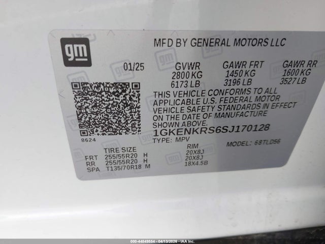44849554 :رقم المزاد ، 1GKENKRS6SJ170128 vin ، 2025 Gmc Acadia Fwd Elevation مزاد بيع