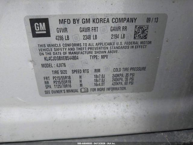 44849555 :رقم المزاد ، KL4CJDSBXEB544804 vin ، 2014 Buick Encore Premium مزاد بيع