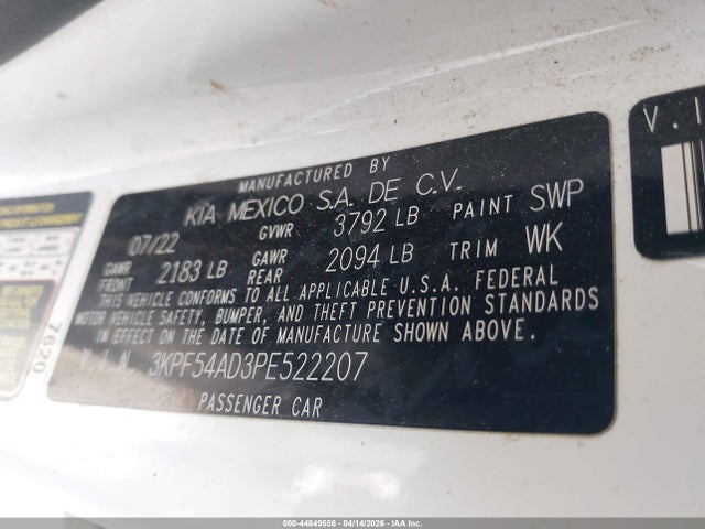 Продаж на аукціоні авто 2023 Kia Forte Gt-line, vin: 3KPF54AD3PE522207, номер лоту: 44849556