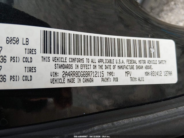 Продажа на аукционе авто 2011 Chrysler Town & Country Touring-l, vin: 2A4RR8DG6BR712115, номер лота: 44849567