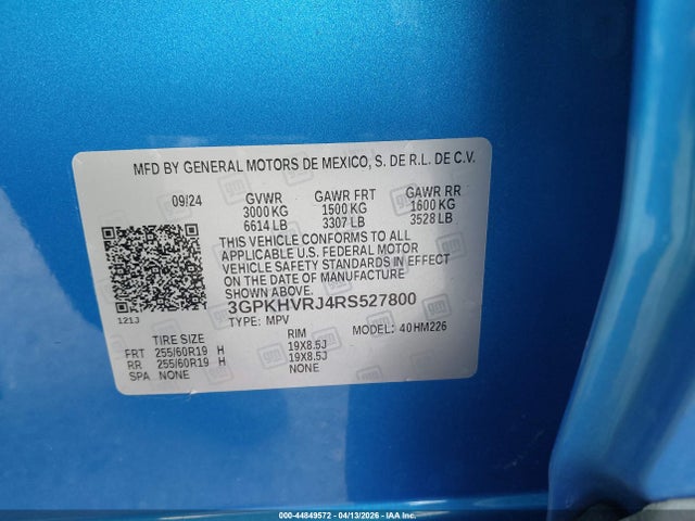 44849572 :رقم المزاد ، 3GPKHVRJ4RS527800 vin ، 2024 Honda Prologue Ex مزاد بيع