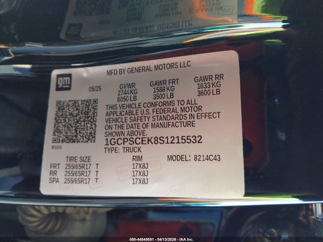 Aukcja sprzedaży 2025 Chevrolet Colorado 2wd Lt, vin: 1GCPSCEK8S1215532, numer aukcji: 44849591