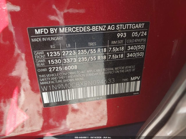 Продажа на аукционе авто 2024 Mercedes-benz Eqb 250 Suv, vin: W1N9M0CBXRN094633, номер лота: 44849611