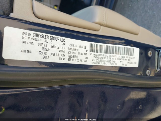 Продаж на аукціоні авто 2013 Jeep Grand Cherokee Limited, vin: 1C4RJEBG1DC504265, номер лоту: 44849631