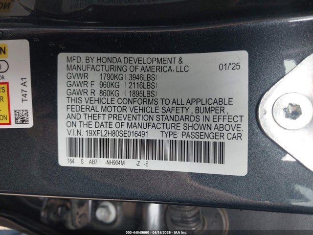 Aukcja sprzedaży 2025 Honda Civic Sedan Sport, vin: 19XFL2H80SE016491, numer aukcji: 44849660