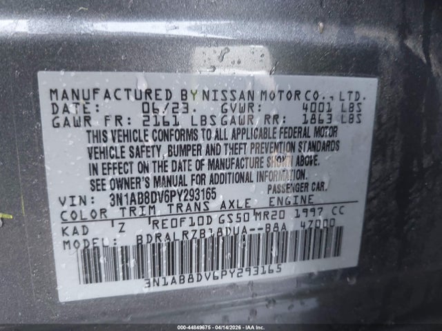 Продажа на аукционе авто 2023 Nissan Sentra Sr Xtronic Cvt, vin: 3N1AB8DV6PY293165, номер лота: 44849675