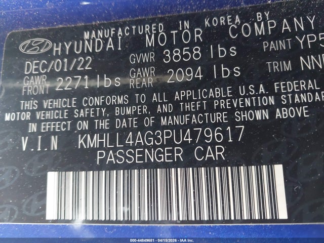 Продажа на аукционе авто 2023 Hyundai Elantra Se, vin: KMHLL4AG3PU479617, номер лота: 44849681