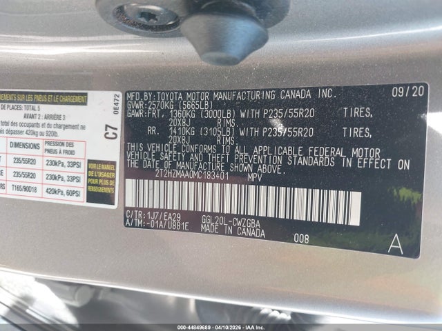 44849689 :رقم المزاد ، 2T2HZMAA0MC183401 vin ، 2021 Lexus Rx 350 مزاد بيع