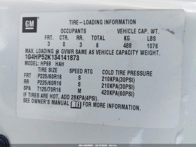 Продаж на аукціоні авто 2003 Buick Lesabre Custom, vin: 1G4HP52K134141873, номер лоту: 44849691