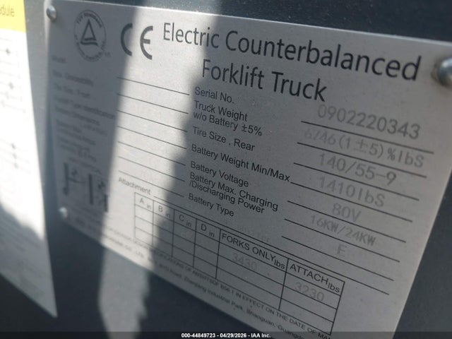 Продаж на аукціоні авто 2023 Byd Electric Forklift, vin: 902220343, номер лоту: 44849723