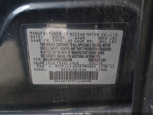Aukcja sprzedaży 2015 Nissan Sentra Sv, vin: 3N1AB7AP5FL668488, numer aukcji: 44849726
