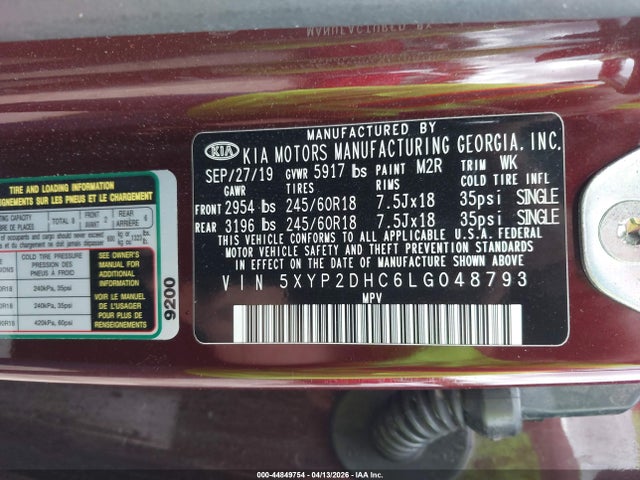 2020 Kia Telluride Lx მანქანა იყიდება აუქციონზე, vin: 5XYP2DHC6LG048793, აუქციონის ნომერი: 44849754