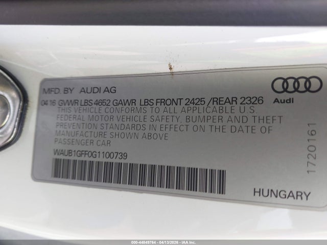 Продажа на аукционе авто 2016 Audi S3 2.0t Premium Plus, vin: WAUB1GFF0G1100739, номер лота: 44849764