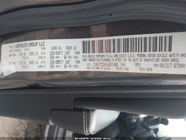 2015 Jeep Cherokee Latitude მანქანა იყიდება აუქციონზე, vin: 1C4PJMCSXFW521488, აუქციონის ნომერი: 44849790