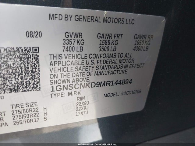 Chevrolet Tahoe 2wd Lt 2021 1GNSCNKD9MR144894 Image 9