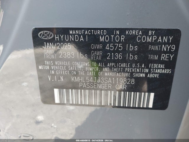 44849815 :رقم المزاد ، KMHL54JJ3SA119828 vin ، 2025 Hyundai Sonata Hybrid Limited مزاد بيع