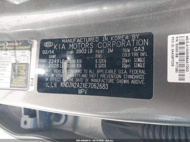 Aukcja sprzedaży 2014 Kia Soul, vin: KNDJN2A2XE7062683, numer aukcji: 44849818