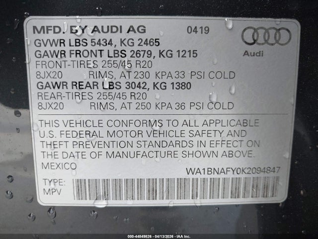 WA1BNAFY0K2094847 Audi Q5 45 Premium