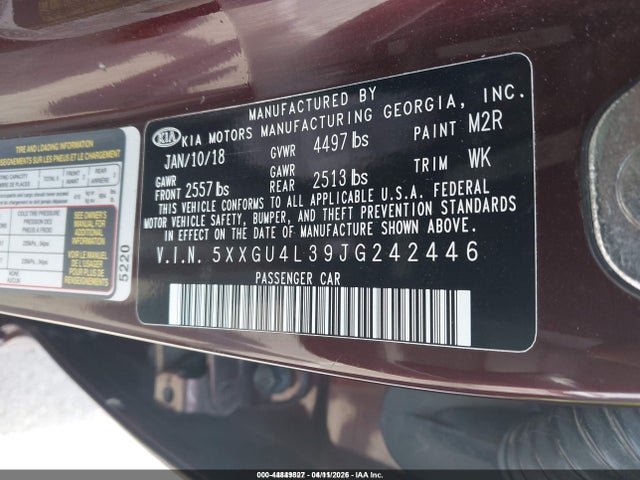 KIA OPTIMA EX 2018 5XXGU4L39JG242446 Image 9