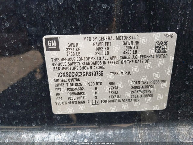 Aukcja sprzedaży 2016 Chevrolet Tahoe Ltz, vin: 1GNSCCKC2GR379735, numer aukcji: 44849828