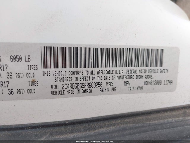 Aukcja sprzedaży 2015 Dodge Grand Caravan Se, vin: 2C4RDGBG9FR683250, numer aukcji: 44849832