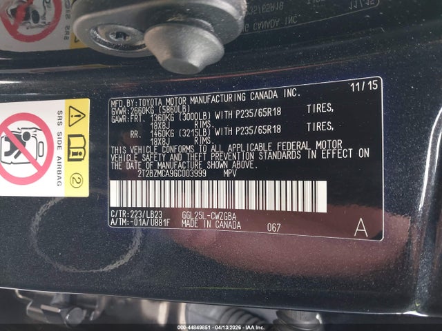 Aukcja sprzedaży 2016 Lexus Rx 350, vin: 2T2BZMCA9GC003999, numer aukcji: 44849851
