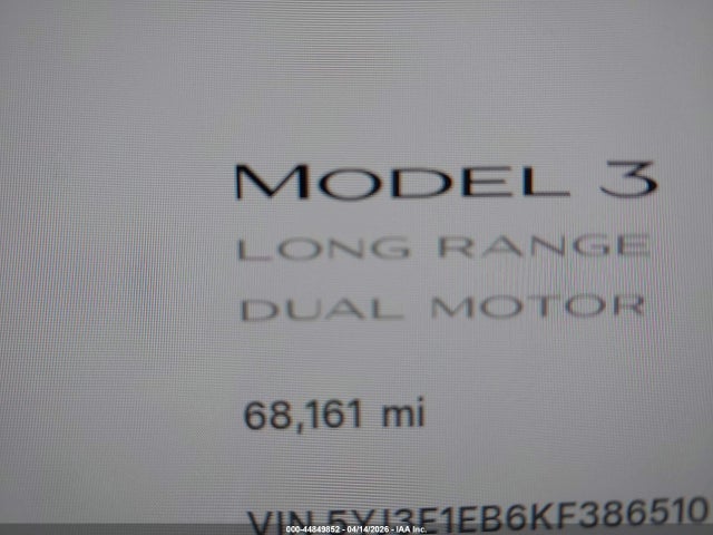 44849852 :رقم المزاد ، 5YJ3E1EB6KF386510 vin ، 2019 Tesla Model 3 Long Range/performance مزاد بيع