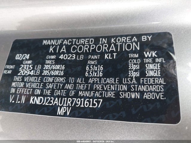 Aukcja sprzedaży 2024 Kia Soul Lx, vin: KNDJ23AU1R7916157, numer aukcji: 44849861