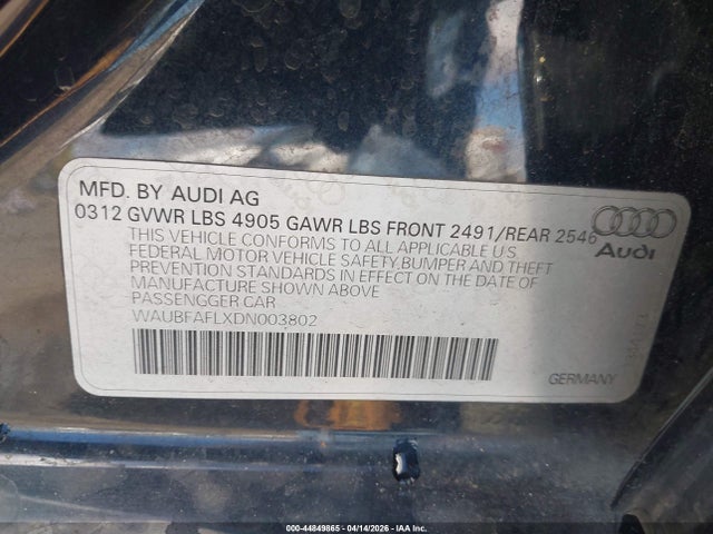 Продажа на аукционе авто 2013 Audi A4 2.0t Premium, vin: WAUBFAFLXDN003802, номер лота: 44849865