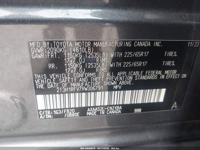 Aukcja sprzedaży 2024 Toyota Rav4 Le, vin: 2T3H1RFV7RW306791, numer aukcji: 44849879