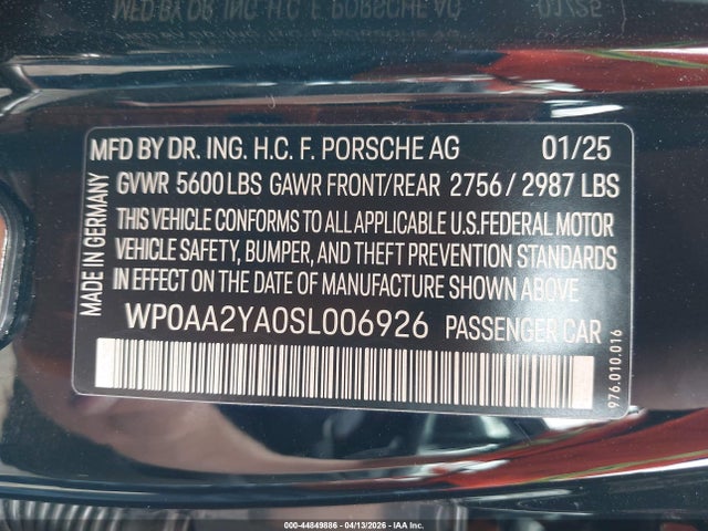 2025 PORSCHE PANAMERA WP0AA2YA0SL006926 Photo 8
