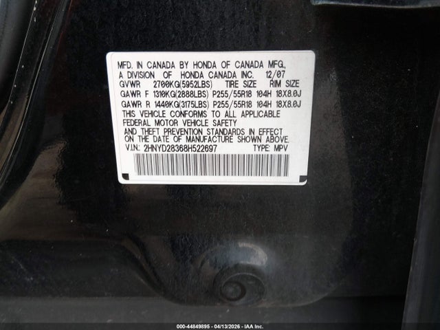 Aukcja sprzedaży 2008 Acura Mdx Technology Package, vin: 2HNYD28368H522697, numer aukcji: 44849895