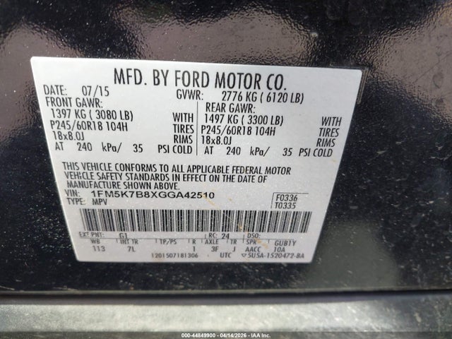 Продажа на аукционе авто 2016 Ford Explorer, vin: 1FM5K7B8XGGA42510, номер лота: 44849900