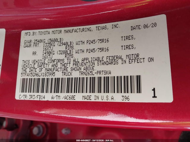 5TFAX5GN6LX183995 Toyota Tacoma Sr