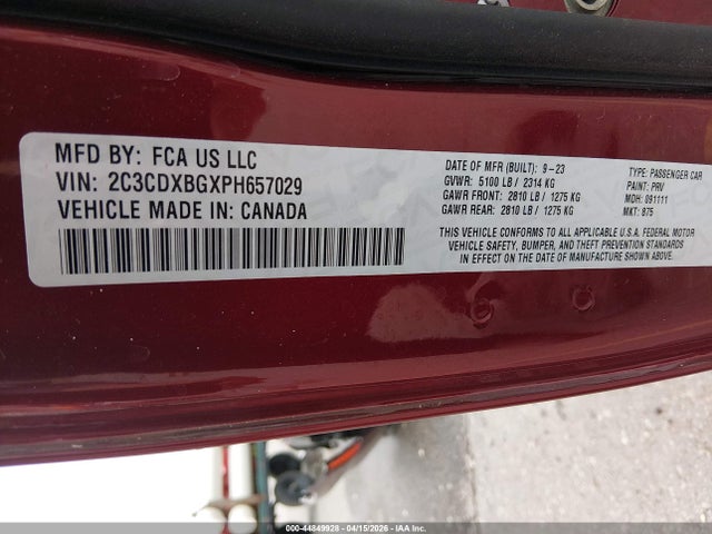 Продажа на аукционе авто 2023 Dodge Charger Sxt, vin: 2C3CDXBGXPH657029, номер лота: 44849928