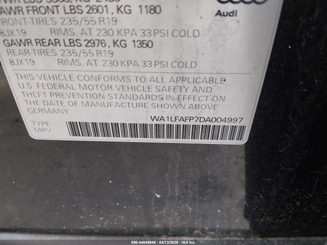 Продажа на аукционе авто 2013 Audi Q5 2.0t Premium, vin: WA1LFAFP7DA004997, номер лота: 44849946