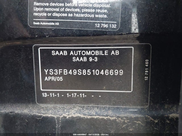 2005 SAAB 9-3 YS3FB49S851046699 Photo 8