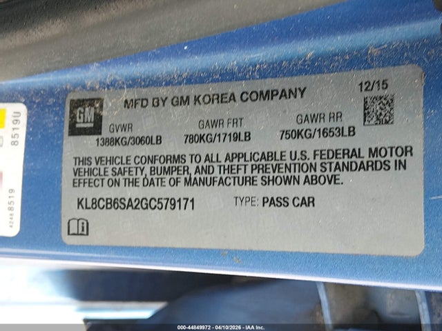 2016 CHEVROLET SPARK KL8CB6SA2GC579171 Photo 8