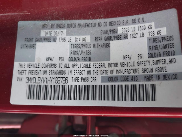 3MYDLBYV1HY189796 Toyota YARIS IA