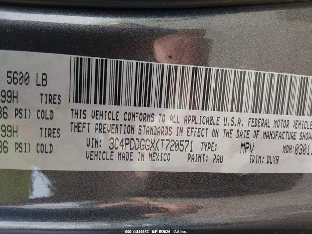 Продажа на аукционе авто 2019 Dodge Journey Crossroad Awd, vin: 3C4PDDGGXKT720571, номер лота: 44849983