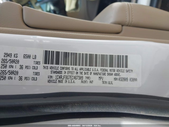 Aukcja sprzedaży 2014 Jeep Grand Cherokee Limited, vin: 1C4RJFBG7EC467309, numer aukcji: 44849993
