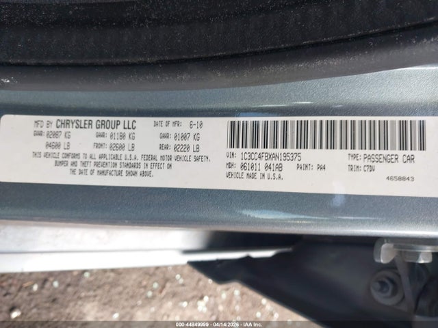 Aukcja sprzedaży 2010 Chrysler Sebring Touring, vin: 1C3CC4FBXAN195375, numer aukcji: 44849999