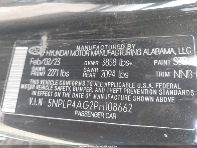 Продажа на аукционе авто 2023 Hyundai Elantra Limited, vin: 5NPLP4AG2PH108662, номер лота: 44850002