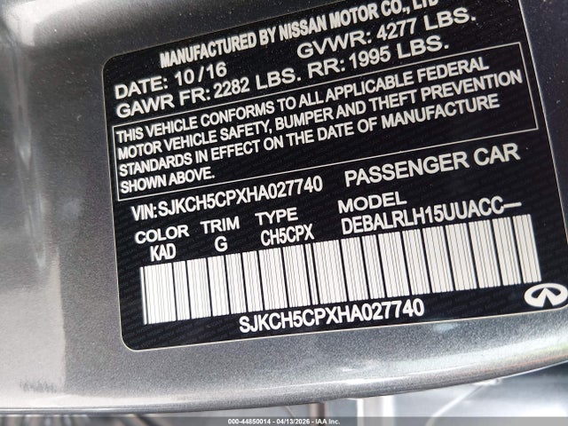 44850014 :رقم المزاد ، SJKCH5CPXHA027740 vin ، 2017 Infiniti Qx30 Premium مزاد بيع